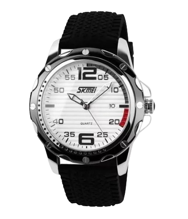 Reloj de hombre con bisel blanco y correa de silicona ajustable