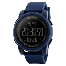 Reloj digital Azul, pantalla con iluminacion nocturna en verde, cronometor, alarma, calendario