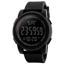 Reloj digital Negro, pantalla con iluminacion nocturna en verde, cronometor, alarma, calendario